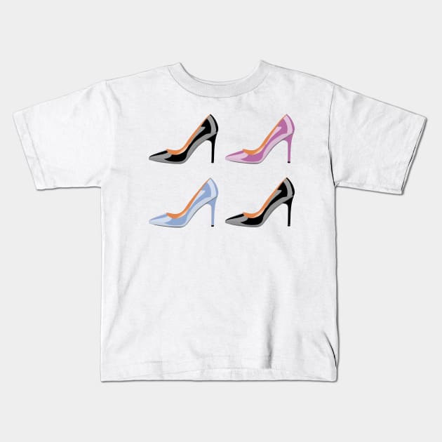 High heel shoes in black,serenity blue and bodacious pink Kids T-Shirt by DavidASmith